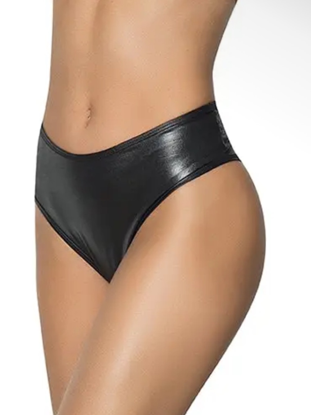 NWT Black High-Waist Faux Leather Bikini Panty | Size M/L
